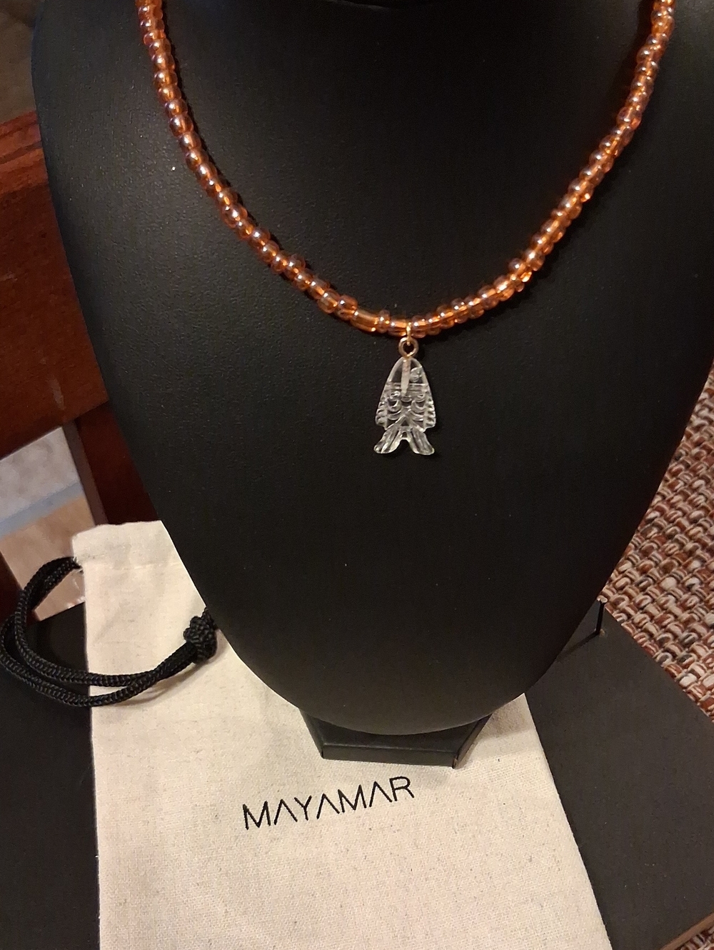 MAYAMAR Orange Beaded Fish Necklace Meant To Iinvite Protection, Wealth, Success